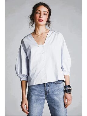 Harshman Lilian Button Front Puff-Sleeve Blouse